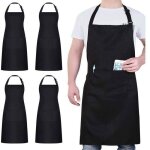Tablier de cuisine imperm�able - pzcc - 4 pi�ces - noir - 2 poches - r�glable - 78x67 cm - polyester