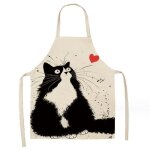 Tablier de cuisine - maison unisexe - chat - lin - noir et blanc