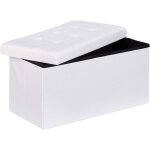 Tabouret banquette pouf de rangement pliant coffre repose pieds 76 cm lin blanc