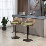 Tabouret de bar lot de 2 cadre rotin pe avec dossier - si�ge en lin rembourr� - base m�tal - hauteur ...
