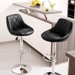 Tabouret de bar lot de 2 chaises de cuisine en similicuir noir - rotation 360 - rglable en hauteur