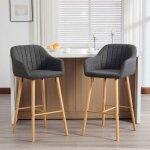 Tabourets de bar - lot de 2 - avec dossier et accoudoirs - style europ�en moderne - pieds en bois - rev�tement ...