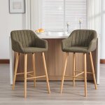 Tabourets de bar - lot de 2 - pieds en bois - avec dossier et accoudoirs - rev�tement en lin - style ...