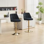 Tabouret de bar lot de 2 avec repose - pieds r�glable et pivotant assise velours pied m�tal noir