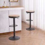 Tabouret de bar lot de 2 rond chaise de bar bois reglable bar tabouret vintage assise tabouret bar sans ...