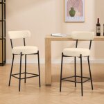 Tabouret de bar - lot de 2 - si�ge rembourr� - style moderne mi - si�cle - hauteur 66 cm - beige