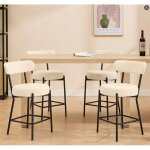 Tabouret de bar - lot de 4 - si�ge rembourr� - style moderne mi - si�cle - hauteur 66 cm - beige