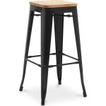 Tabouret de bar - bistrot metalix - noir - m�tal et bois clair - 76 cm - design industriel