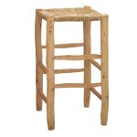 Tabouret de bar bois et doum naturel 70 cm