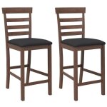 Tabouret de bar en bois massif - vidaxl - lot de 2 - marron et noir - bois dh�v�a - coussins inclus - ...