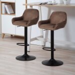 Tabouret de bar - braga - tissu marron - m�tal noir mat - lot de 2 - r�glable en hauteur
