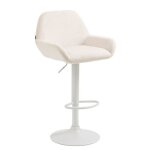 Tabouret de bar - braga - velours cr�me - blanc - si�ge pivotant - r�glable en hauteur - m�tal