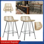 Tabourets de bar chaises de bar 2 pcs rotin naturel vogue lec - beige - campagne - lot de 2