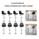 Tabouret de bar et chaise de cuisine en cuir pu noir - lot de 8 - rglable en hauteur - style industriel ...