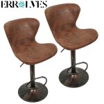 Tabouret de bar en cuir - errolves - lot de 2 - hauteur r�glable - marron vintage - l 47. 5 x p 34 x ...