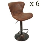 Tabouret de bar en cuir marron - qifashma - lot de 6 - hauteur rglable et pivotant