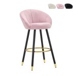 Tabouret de bar cuisine en velours et pieds en bois noir et dor� h80cm prague - rose