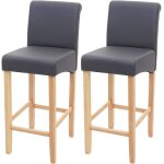 Tabouret de bar - d�coshop26 - lot de 2 - gris mat - bois massif - confort �lev�