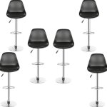 Tabouret de bar - design scandinave - lot de 6 - hauteur r�glable - m�tal et simili cuir noir