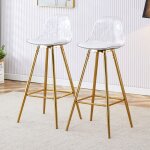Tabourets bar dor�s avec dossier transparent - lot de 2 chaises hautes pour comptoir caf� salon 38x33x96. ...