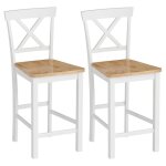 Tabourets de bar avec dossier - lot de 2 - bois de caoutchouc - ch�ne et blanc - 46. 5x41. 5x96 cm - ...