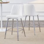 Tabouret de bar - ensemble de 2 - 100 cm - cuir pu blanc - structure m�tallique argent�e