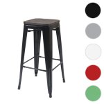 Tabouret de bar hwc - a73 avec si�ge en bois m�tal style industriel - blanc