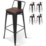 Tabourets de bar - lot de 4 - assise bois - mtal noir - style industriel
