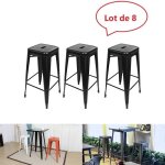Tabouret de bar industriel noir - chaise haute empilable en fer forg - 42 x 42 x 76cm - lot de 8