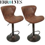 Tabouret de bar industriel r�glable en hauteur - errolves - lot de 2 - marron vintage - cuir et fer