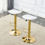 Tabouret de bar linhoo lot de 2 transparent dossier translucide pieds or r�glable 82 - 104 cm 360�