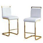 Tabourets de bar (lot de 2) - cuir pu blanc haut de gamme - pieds en m�tal dor� - 39 x 465 x 965 cm