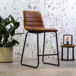 Tabouret de bar - mark - marron - m�tal - cuir artificiel - style industriel