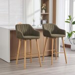 Tabourets bar modernes europ�ens dossier haut accoudoirs assise lin pieds bois lot de deux cuisine �lot ...