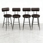 Tabouret de bar - nmonet - lot de 4 - simili - cuir noir - dossier ergonomique - design scandinave