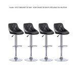 Tabouret de bar noir fasike - lot de 4 - r�glable en hauteur - pied et ch�ssis en acier chrom�
