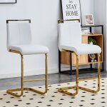 Tabourets de bar nordiques - 2 pi�ces - cuir synth�tique blanc - pieds en m�tal dor� - 965 cm de hauteur ...