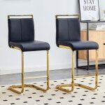 Tabourets de bar nordiques - ensemble de 2 - cuir synth�tique noir - pieds en m�tal dor� - 96. 5 cm de ...