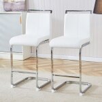 Tabourets de bar nordique (lot de 2) - similicuir blanc et pied m�tal argent� - 39x46. 5x96. 5cm - pour ...
