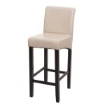 Tabouret de bar chaise haute de bar pieds en bois fonce assise en synthetique creme 04 0001237