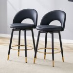 Tabouret de bar pivotant - noir - cuir pu - 44x44x91. 5 cm - pivotant � 360� - lot de 2 - dossier ajour� ...