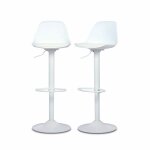 Lot de 2 tabourets de bar r�glables 61. 5 / 83. 5cm - noah - simili cuir blanc - hauteur r�glable. repose ...