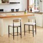 Tabourets de bar rembourr�s - lot de 2 - hauteur comptoir - dossier courb� ergonomique - cadre noir et ...
