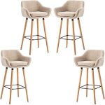 Tabouret de bar scandinave - mixmest - lot de 4 avec dossier et repose - pieds - beige Tabouret de bar scandinave - mixmest - lot de 4 avec dossier et repose - pieds - beige
