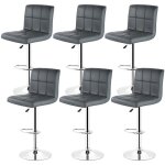 Tabourets de bar - soarroc - simili gris - lot de 6 - l 43 x p 43 cm - rglable en hauteur