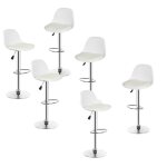 Tabourets de bar t�lescopique - diya - blanc - lot de 6 - pieds m�tal chrom� - r�glable en hauteur