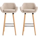 Tabouret de bar en tissu pieds en bois massif qiqi® - lot de 2 - scandinave - moderne - beige - gris Tabouret de bar en tissu pieds en bois massif qiqi® - lot de 2 - scandinave - moderne - beige - gris