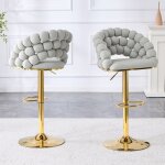 Tabourets de bar en velours - ensemble de 2 - r�glable 65 - 112 cm - dossier � cha�ne boule - cadre dor� ...