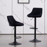 Tabouret de bar en velours rtro - gulovej * - lot de 2 chaise de cuisine hauteur rglable - noir