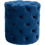 Tabouret bas pouf - clp - drancy - velours - bleu - style chesterfield